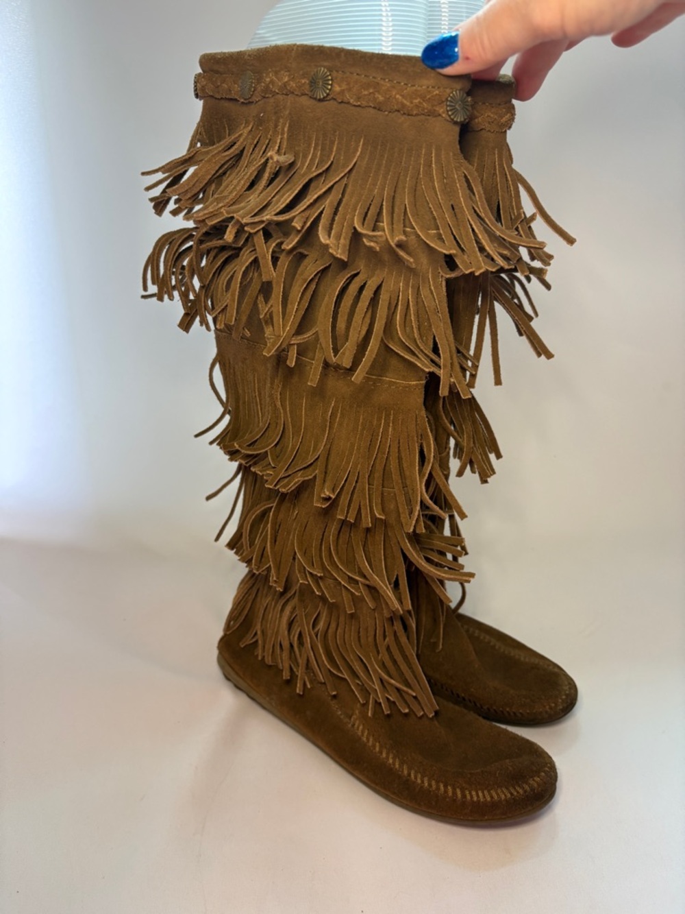 Minnetonka 5-Layer Fringe Boots Brown‎ Suede Bohemian Women's Size 6